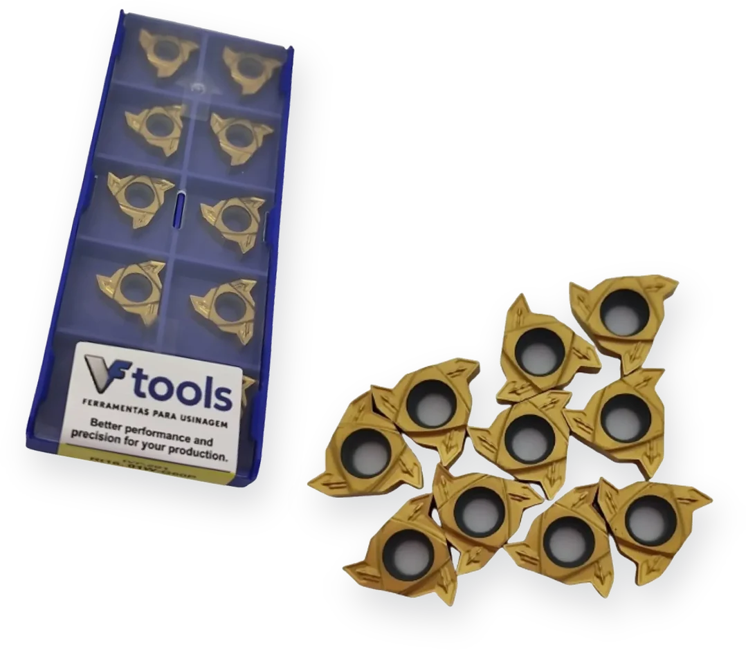 Caixa VFTools de pastilhas de rosca R166 e pastilhas douradas soltas